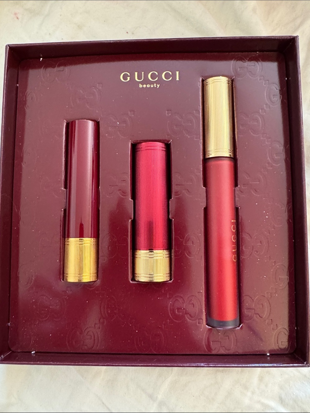 Gucci Beauty LTD ED  holiday *RED LIP TRIO* classic red